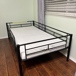 Twin Metal Bed Frame + IKEA Twin Mattress – Good Condition