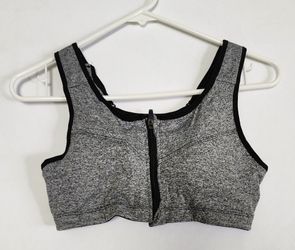 Women Grey & Black Zip Front Sports Bra Size L