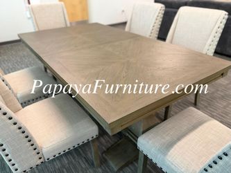 NEW 7 Piece Dining Table and Chair Set Distressed Weathered Grey Gray Restoration Hardware RH Style Ashley Jerome Meeting Conference BIG SALE DEAL