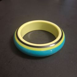 Vintage MCM 70's Retro Multicolored Lucite Domed Bangle Bracelet- Turquoise, Lime & Black - Bakelite Style, 2 5/8" Opening
