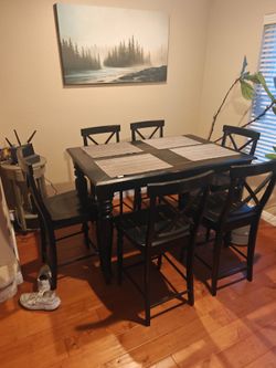 Beautiful Bar Height Dining Set – Table + 6 Chairs – Dark Espresso Brown