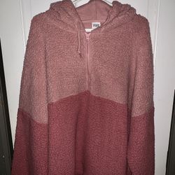 Victoria Secret Pink Varsity Sherpa Half Zip Pullover Hoodie 