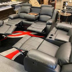 3pcs Black Manual Recliners (Sofa- Loveseat- Recliner) 👍90 days FREE FINANCING ❗NO CREDIT CHECK❗ 