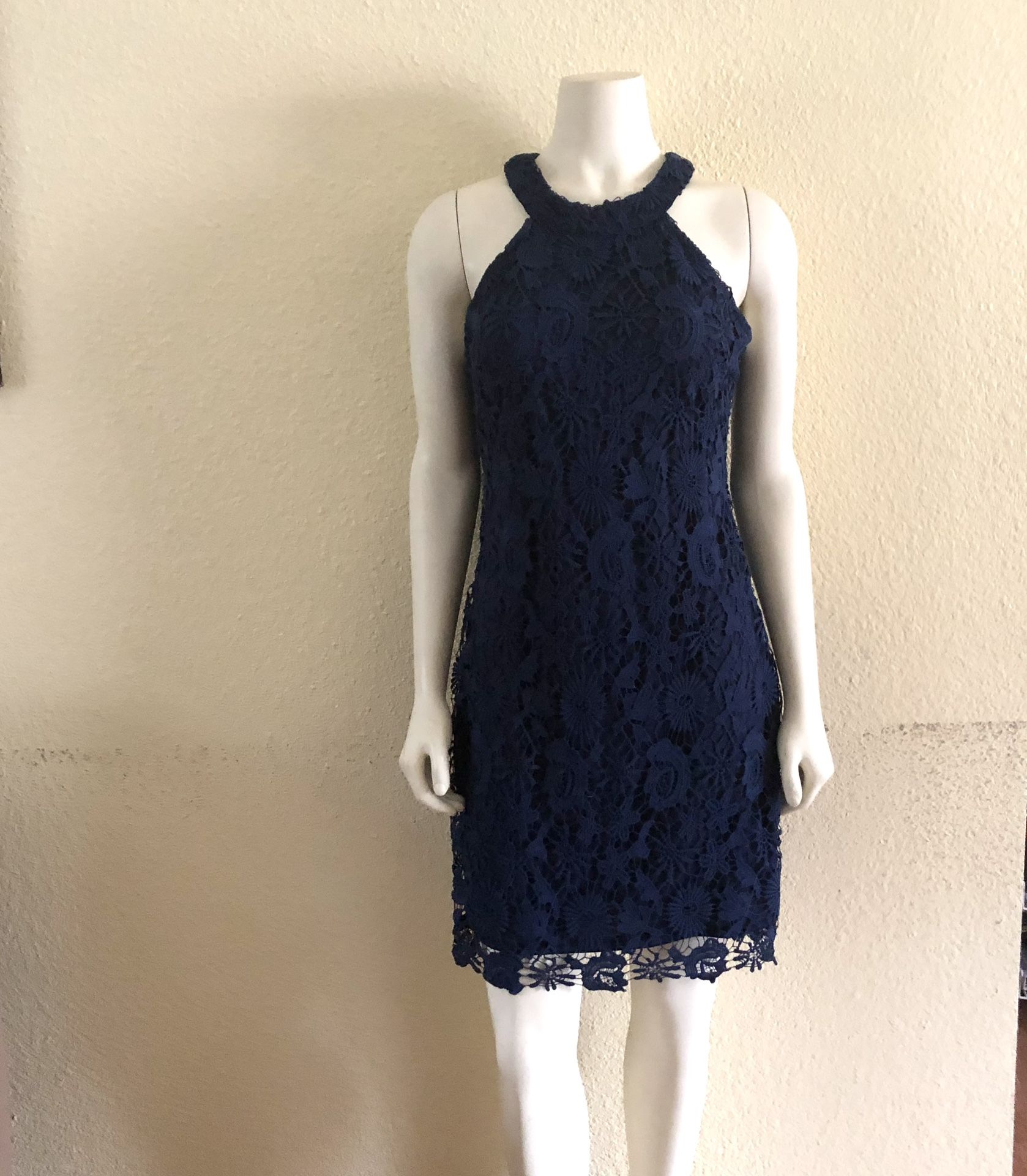 Berydress Navy Blue lace halter dress size L