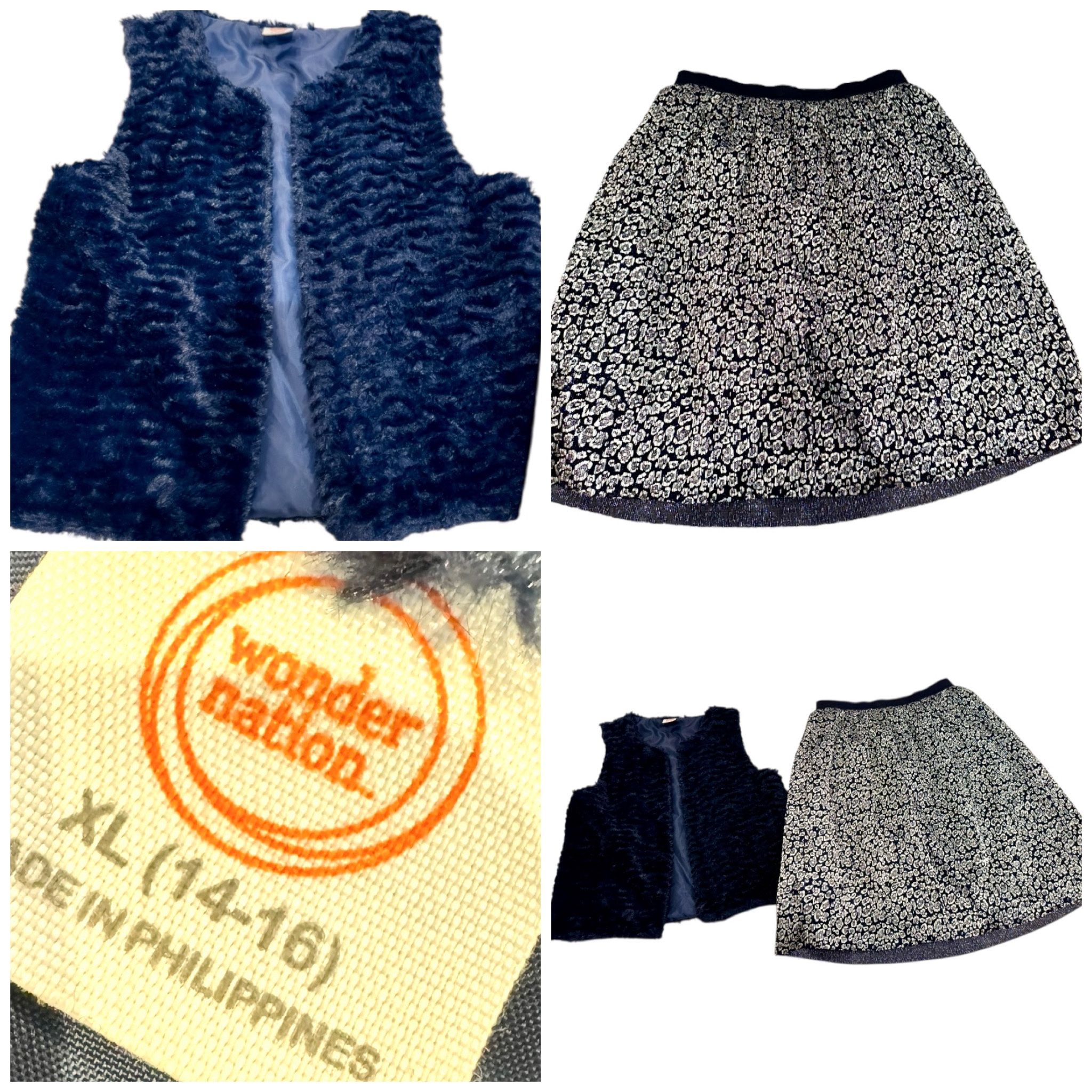 Wonder Nation Girls Faux Fur Vest with Glitter Tulle Skirt SZ XL 14-16 NWOT