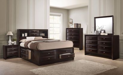 Brand new dark cherry queen captain bedframe + dresser + mirror + nightstand 4PCs bedroom set