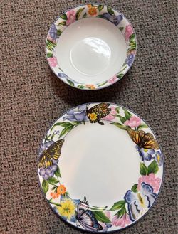 Butterfly Floral Ceramic Plate and Bowl Set