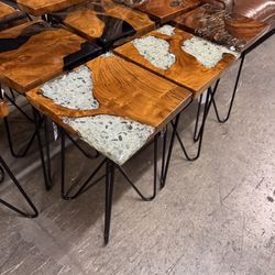 Square Resin Side Table - Cracked Ice