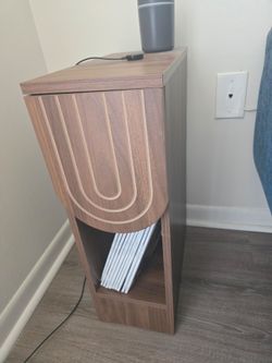 Modern Arched Walnut Narrow End Table – Side Table with Drawer & Storage