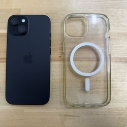 Like New Factory Unlocked iPhone 15 256GB Black with case. 