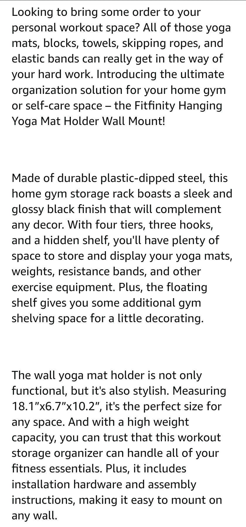 Yoga Mat Holder Wall Mount 4 Tier, Yoga Mat Storage Rack with 3 Hanging  Hooks for Sale in Lawrenceville, GA - OfferUp