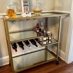 Bar Cart - Mirrored Glass Top / Gold Metal Finish