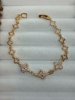 Gold-Tone Clover Link Bracelet with CZ Stones