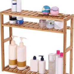 Bamboo Bathroom Shelf, 3-Tier Adjustable Plants Rack, Wall-Mounted or Stand, Natural