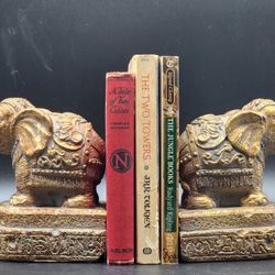 Vintage Sculptural Gold Indian Elephant Bookends