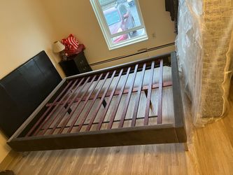 Queen Bed Frame (Saatva) Santorini Platform Bed, fabric color Taupe Vintage Velvet