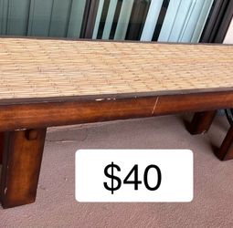 Solid wooden bench with bamboo