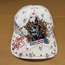 Red Monkey Hat Cap Snap Back White Skull Flame Rhinestone Trucker Mens One Size