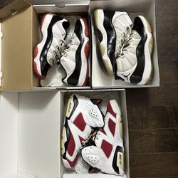 Jordan Retros Concord, Carmine, Concord Bred sizes 9.5-10