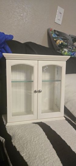White Glass Door Display Cabinet – $65 Each