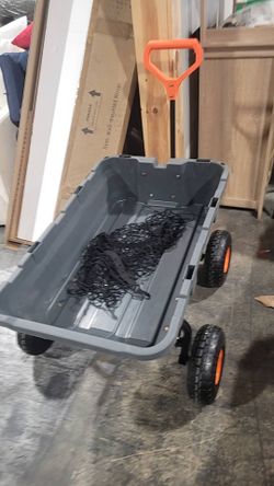 KFFKFF Yard Trolley, Sturdy Polyethylene Dump Trolley with Easy-to-Assemble Steel Frame, Multi-Use Dump Cart with Convertible Handle, Practical Garden