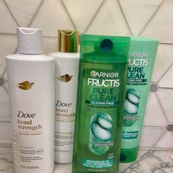 Dove Shampoo Bond Strength Shampoo and Conditioner, 12 oz; OR Garnier Fructis Pure Clean Purifying Shampoo and Conditioner 12.5 fl oz. New