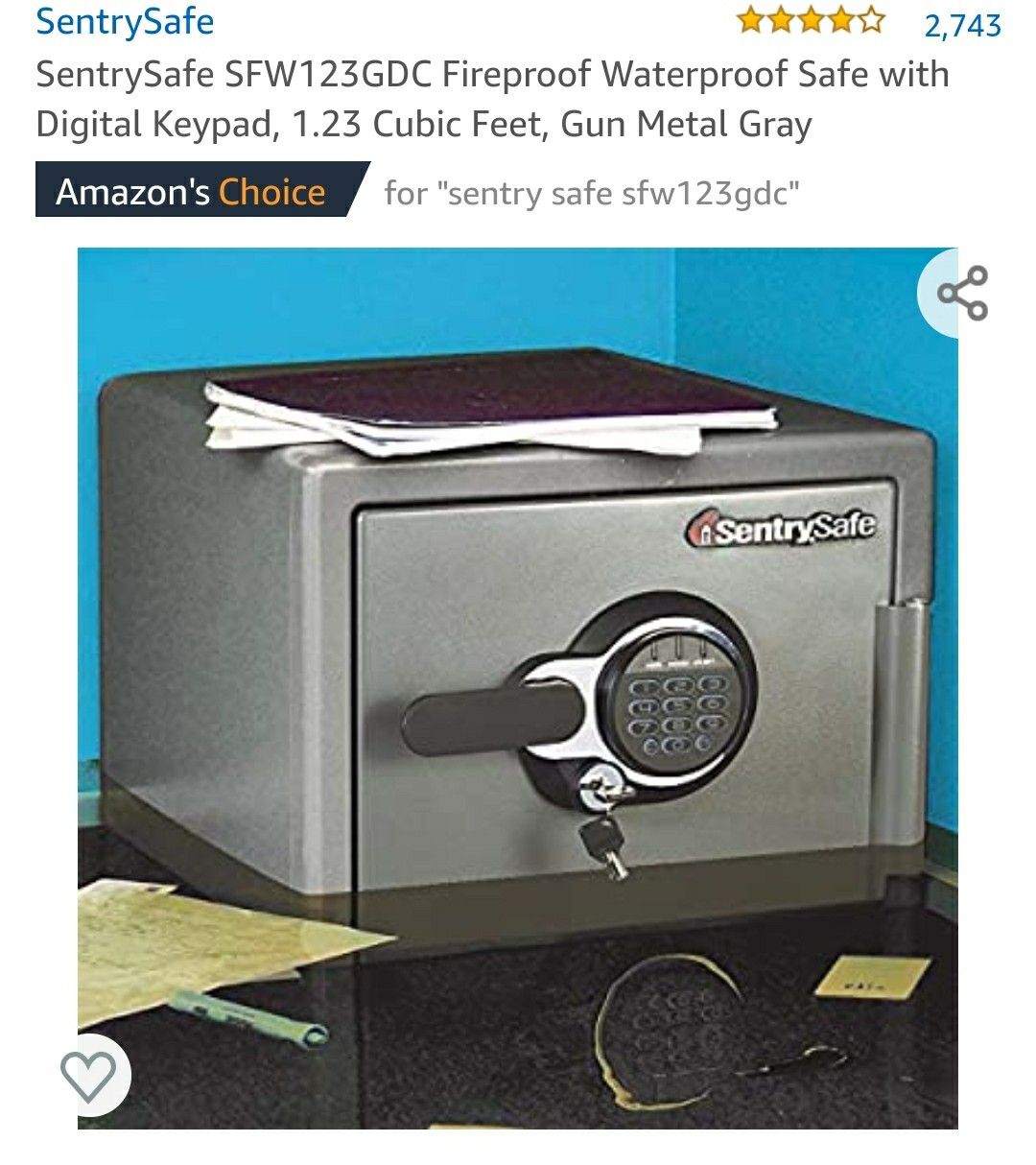 SentrySafe SFW123GDC Fireproof Waterproof Safe, 1.23 Cubic Feet, Gun