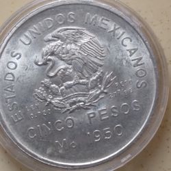Sinco Pesos 1950 Del Ferrocarril MONEDAS De PLATA