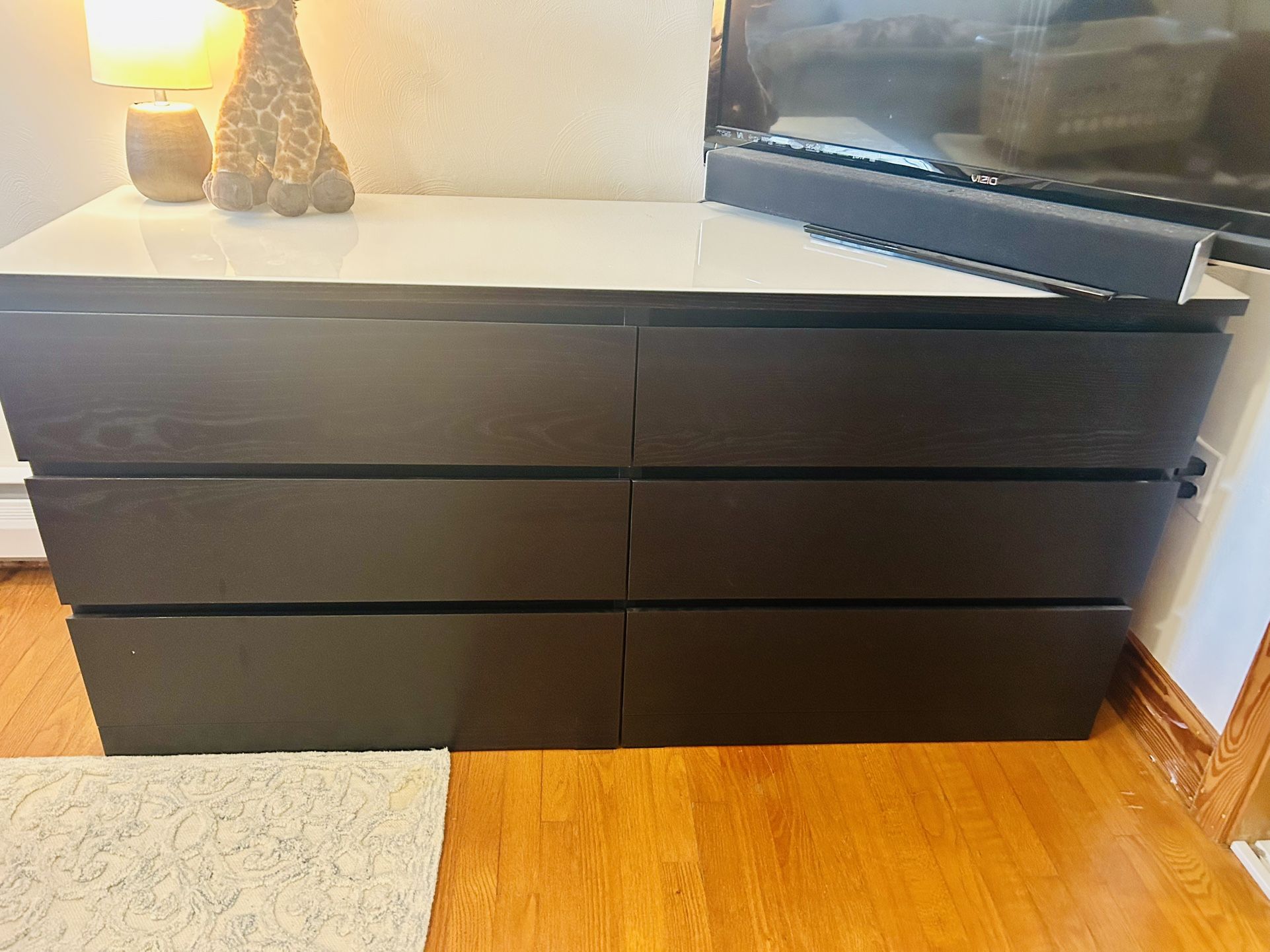 Black Wood Dresser With White Gloss Top