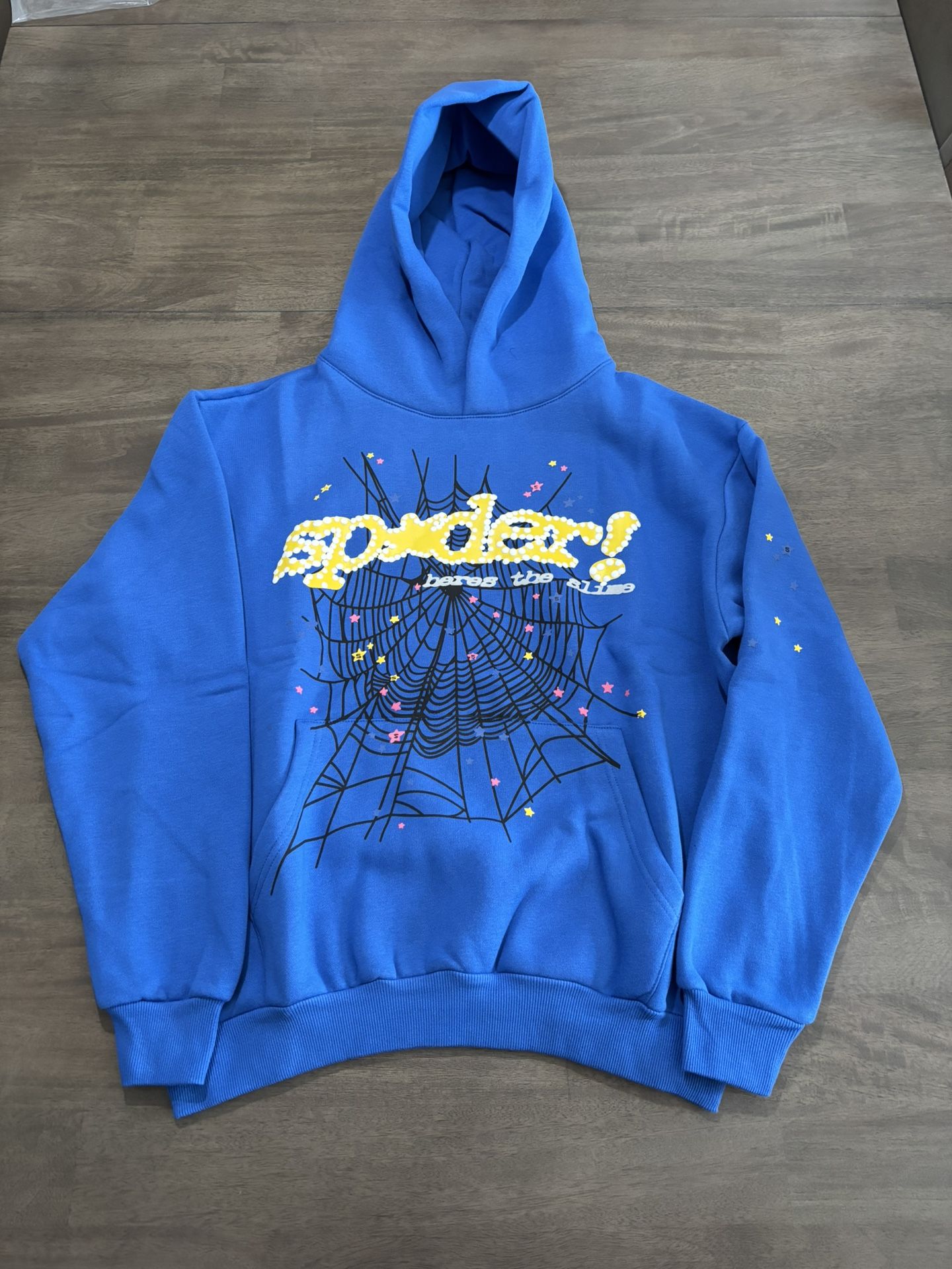 Blue and Yellow Sp5der Hoodie for Men and Women