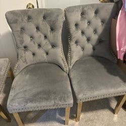 4 Piece Gray And Gold Chairs /cash Only