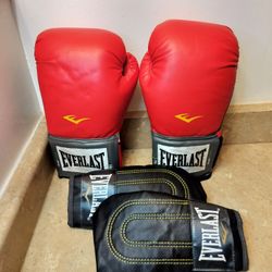 🥊 Everlast 14oz Red Boxing Gloves & Black Quick Wraps Training Set
