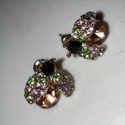 🐞 Pink Rhinestone Ladybug/Firefly Earrings 