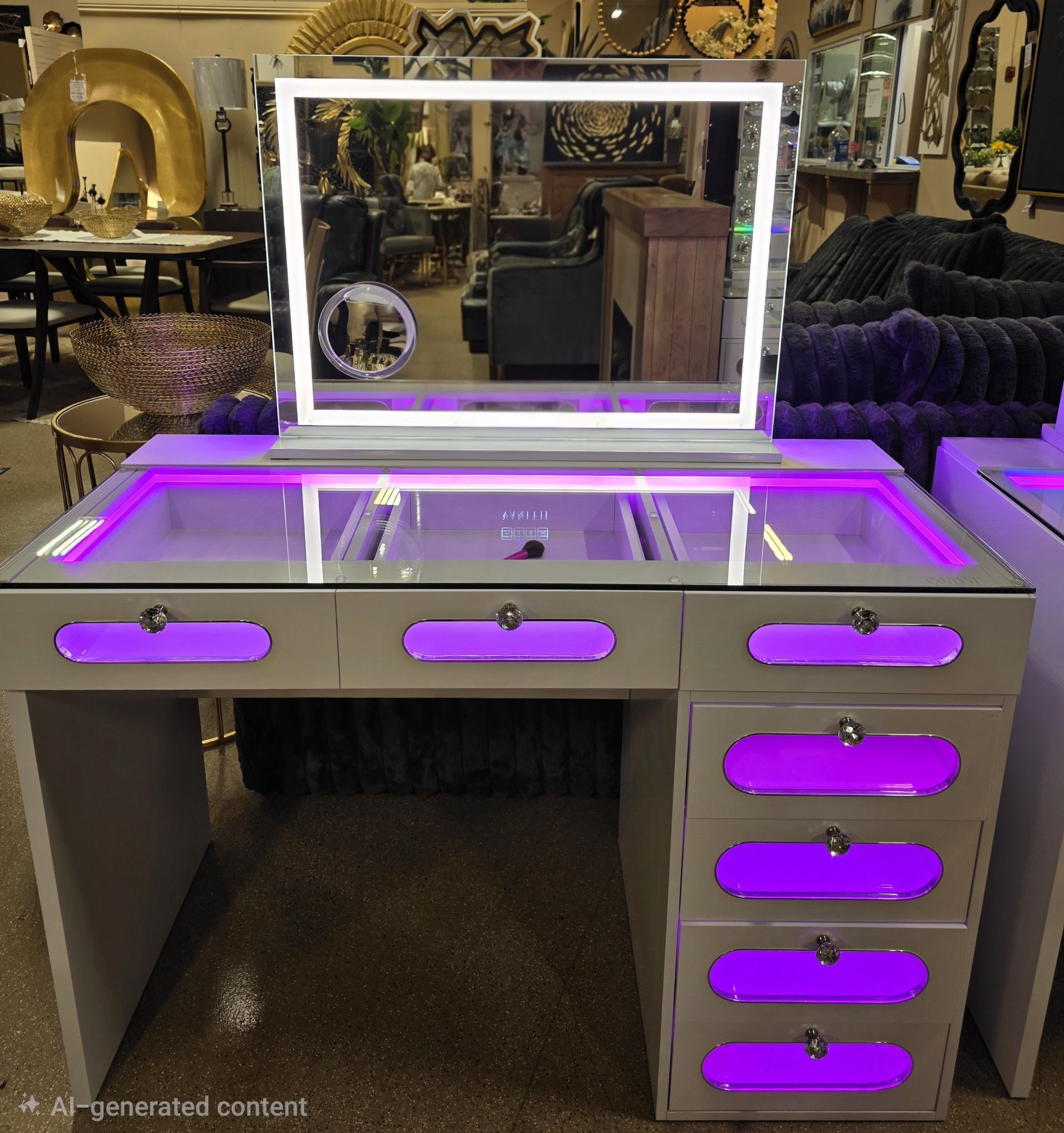 New Vanity Desk and Vanity Led Mirror W/ Built-in Bluetooth speakers. Available in 3 colors; White, Black and Pink.