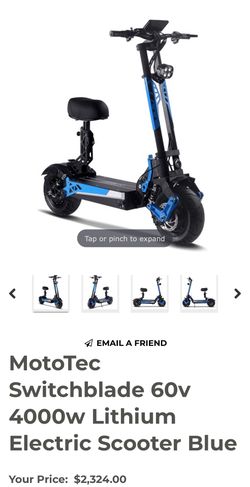 MotoTec Switchblade 60v 4000w Lithium Electric Scooter Blue