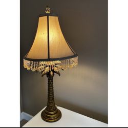 Ornate Palm Tree Lamp With Beaded Fringe