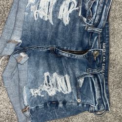 Blue And White American Eagle Woman Jean Shorts 