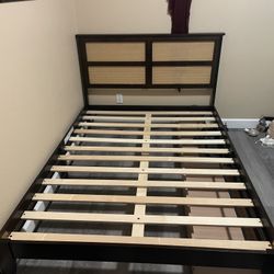 Bed frame with Rattan HeadBoard 
