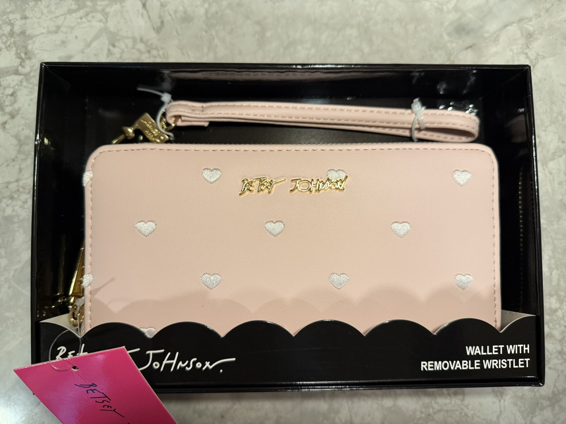 Betsey Johnson Blush Pink w/ White Hearts Wallet Wristlet