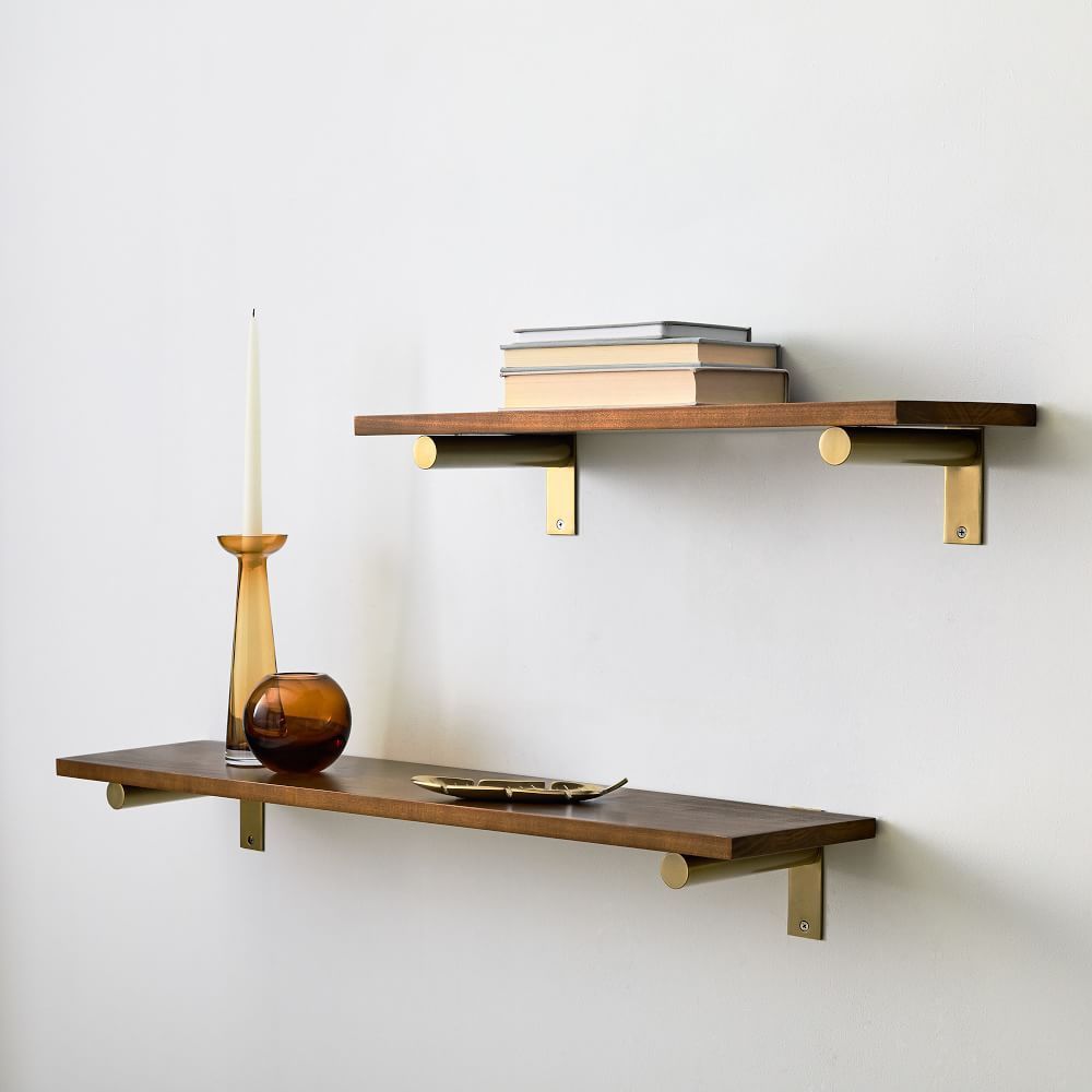 Brand new West Elm Brass Wall Brackets Wood Shelves
