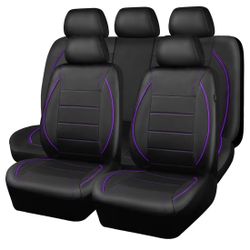 Piping PU Leather Car Seat Cover,Inside Zipper Design and Reserved Opening Holes Airbag Compatible,Universal FIT for Car, SUVs,Van,Trucks,Full Set, Bl