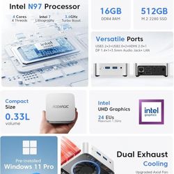 Mini PC Computer ACEMAGIC Vista V1 intel N97(beat N95 N100) 16GB RAM + 512GB SSD WIFI6 DP&HDMI / LAN
 for Office Home