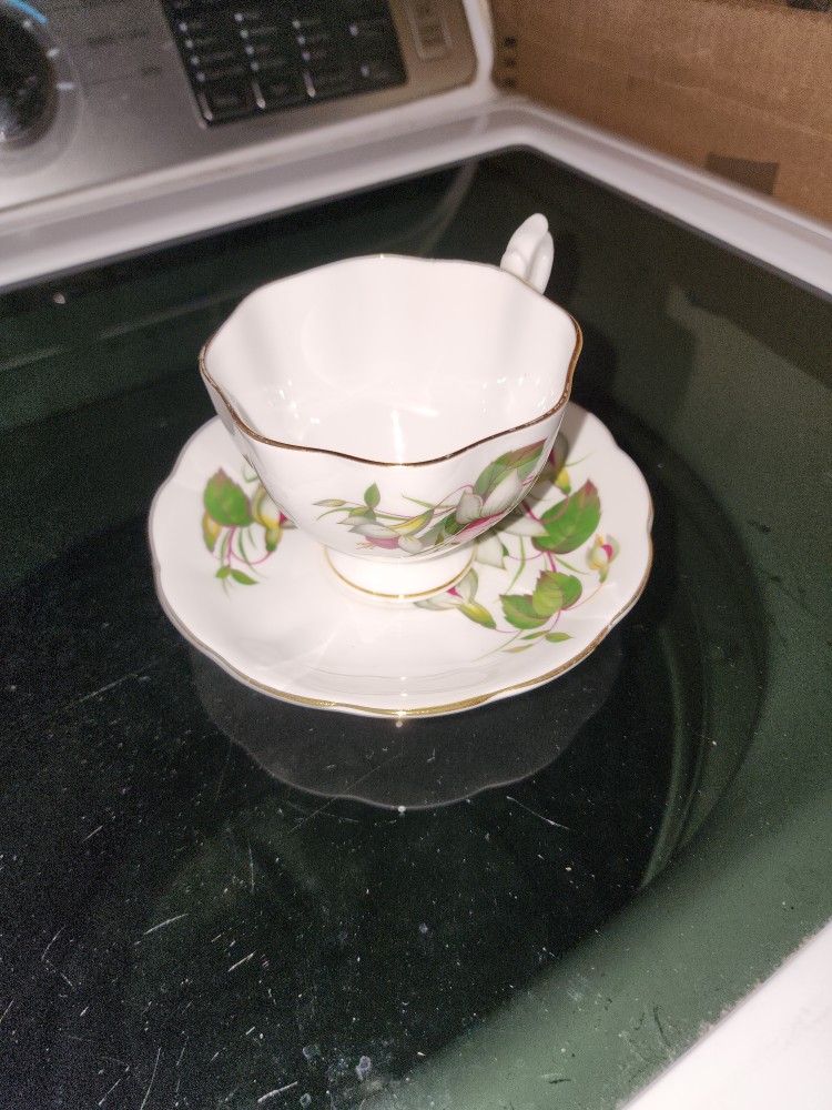 Vintage English Regency Tea Cup & Saucer ("Fuchsia" Porcelain Bone China)