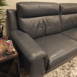 84" Leather Reclining Couch Living Spaces Moana Blue  Read