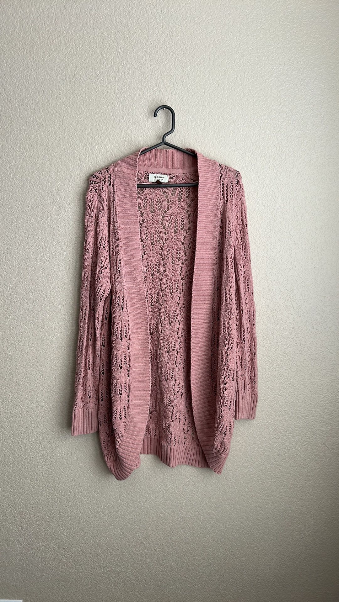 Size L Sonoma Mauve Crochet Long Cardigan - like new