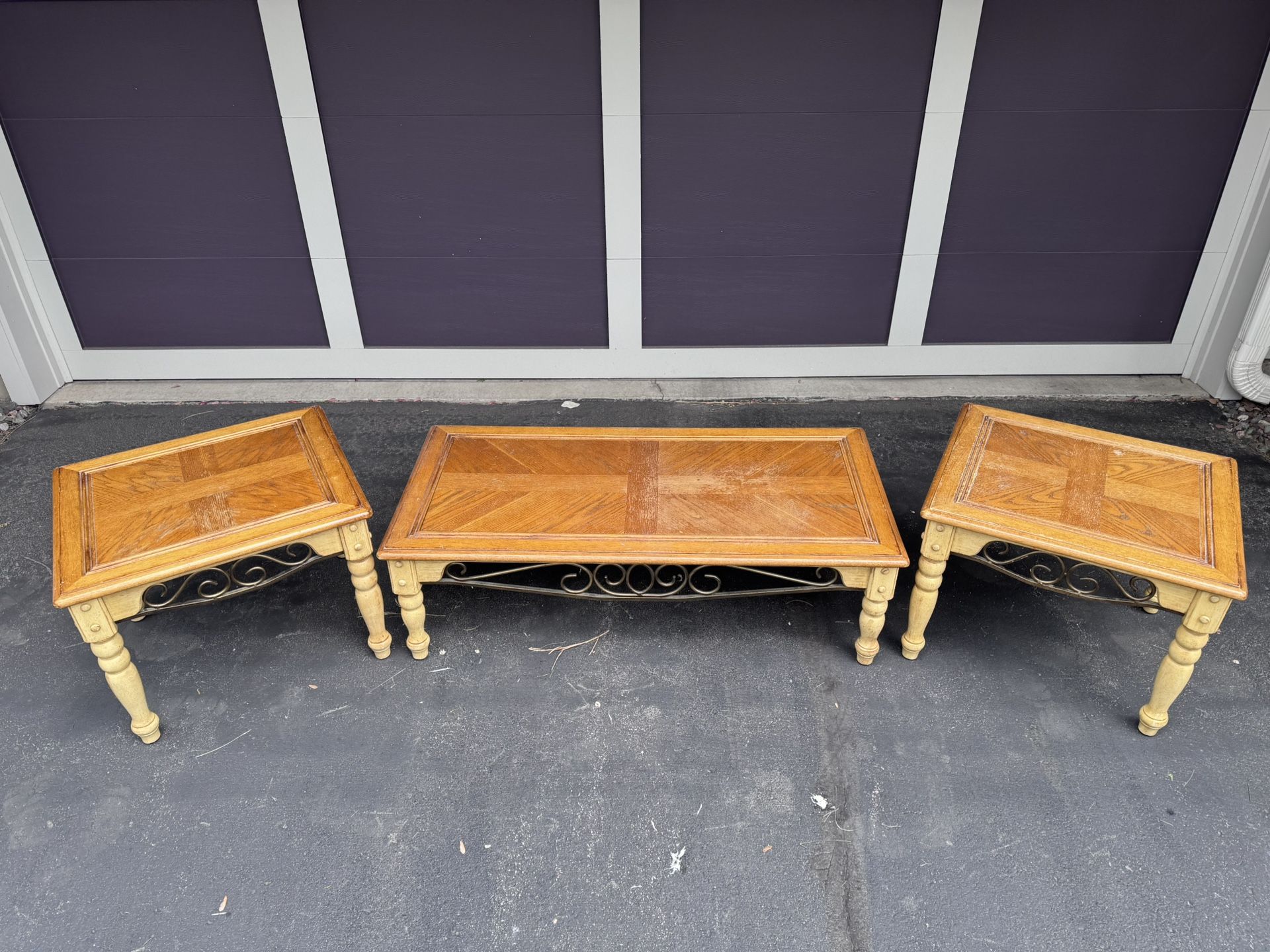 Solid Wood Coffee And 2 Side Tables