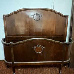 Antique Bedroom Set With FULL Size Headboard,footboard And Attaching Wood Rails. Dresser And Mirror