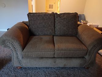 Brown Fabric Loveseat with Nailhead Trim