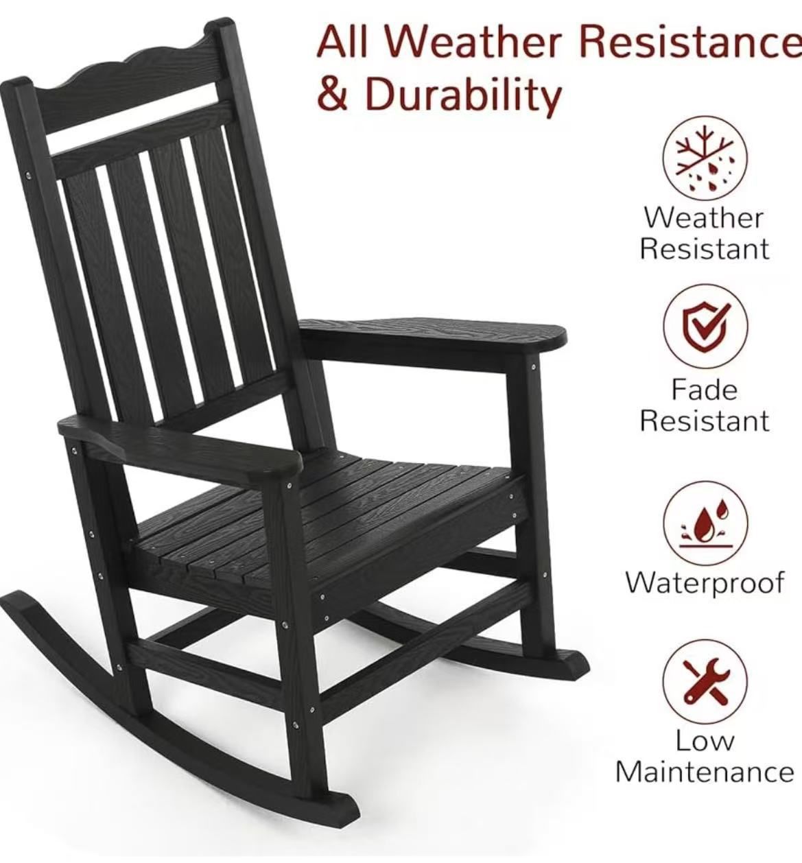 All-Weather Patio Rocking Chair with 400 lbs Weight Capacity, Grey