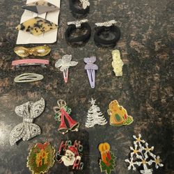 Hair Ties And Holiday Pins Lot
